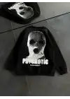 SBRD- Kadın 3 İplik Kışlık Bisiklet Yaka Baskılı Sweatshirt - Siyah