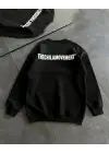 SBRD- Kadın 3 İplik Kışlık Pamuklu Bisiklet Yaka Oversize Baskılı Sweatshirt - Siyah