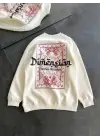 SBRD- Kadın 3 İplik Pamuklu Bisiklet Yaka Baskılı Sweatshirt - Beyaz