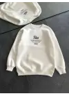 SBRD- Kadın 3 İplik Pamuklu Bisiklet Yaka Baskılı Sweatshirt - Beyaz