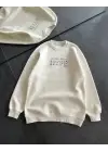 SBRD- Kadın 3 İplik Pamuklu Bisiklet Yaka Baskılı Sweatshirt - Beyaz