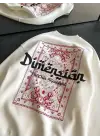 SBRD- Kadın 3 İplik Pamuklu Bisiklet Yaka Baskılı Sweatshirt - Beyaz