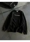 SBRD- Kadın 3 İplik Pamuklu Bisiklet Yaka Baskılı Sweatshirt - Siyah