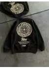 SBRD- Kadın 3 İplik Pamuklu Bisiklet Yaka Baskılı Sweatshirt - Siyah