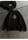 SBRD- Kadın 3 İplik Pamuklu Bisiklet Yaka Baskılı Sweatshirt - Siyah