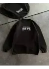 SBRD- Kadın 3 İplik Pamuklu Bisiklet Yaka Baskılı Sweatshirt - Siyah