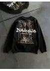 SBRD- Kadın 3 İplik Pamuklu Bisiklet Yaka Baskılı Sweatshirt - Siyah