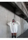 SBRD- Kadın 3 İplik Pamuklu Bisiklet Yaka Gül Baskılı Sweatshirt - Beyazbeyaz