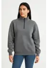 SBRD- Kadın 3 İplik Pamuklu Dık Yaka Yarım Fermuarlı Sweatshirt - Antrasit