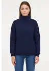 SBRD- Kadın 3 İplik Pamuklu Dık Yaka Yarım Fermuarlı Sweatshirt - Lacivert