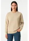 SBRD- Kadın 3 İplik Pamuklu Düz Bisiklet Yaka Sweatshirt - Bej