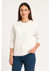 SBRD- Kadın 3 İplik Pamuklu Düz Bisiklet Yaka Sweatshirt - Beyaz