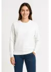SBRD- Kadın 3 İplik Pamuklu Düz Bisiklet Yaka Sweatshirt - Beyaz