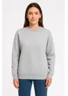 SBRD- Kadın 3 İplik Pamuklu Düz Bisiklet Yaka Sweatshirt - Gri