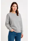 SBRD- Kadın 3 İplik Pamuklu Düz Bisiklet Yaka Sweatshirt - Gri