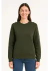 SBRD- Kadın 3 İplik Pamuklu Düz Bisiklet Yaka Sweatshirt - Haki