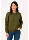 SBRD- Kadın 3 İplik Pamuklu Düz Bisiklet Yaka Sweatshirt - Haki