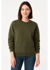 SBRD- Kadın 3 İplik Pamuklu Düz Bisiklet Yaka Sweatshirt - Haki
