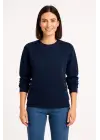 SBRD- Kadın 3 İplik Pamuklu Düz Bisiklet Yaka Sweatshirt - Lacivert