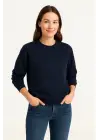 SBRD- Kadın 3 İplik Pamuklu Düz Bisiklet Yaka Sweatshirt - Lacivert