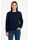 SBRD- Kadın 3 İplik Pamuklu Düz Bisiklet Yaka Sweatshirt - Lacivert