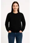 SBRD- Kadın 3 İplik Pamuklu Düz Bisiklet Yaka Sweatshirt - Siyah