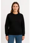 SBRD- Kadın 3 İplik Pamuklu Düz Bisiklet Yaka Sweatshirt - Siyah