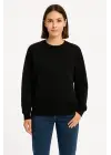 SBRD- Kadın 3 İplik Pamuklu Düz Bisiklet Yaka Sweatshirt - Siyah
