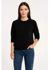 SBRD- Kadın 3 İplik Pamuklu Düz Bisiklet Yaka Sweatshirt - Siyah