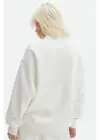 SBRD- Kadın 3 İplik Pamuklu Oversize Yarım Fermuarlı Yakalı Basic Sweatshirt - Beyaz