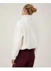 SBRD- Kadın 3 İplik Pamuklu Oversize Yarım Fermuarlı Yakalı Basic Sweatshirt - Beyaz