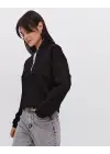 SBRD- Kadın 3 İplik Pamuklu Oversize Yarım Fermuarlı Yakalı Basic Sweatshirt - Siyah