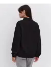 SBRD- Kadın 3 İplik Pamuklu Oversize Yarım Fermuarlı Yakalı Basic Sweatshirt - Siyah