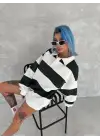 SBRD- Kadın 3 İplik Pamuklu Parçalı Yakalı Sweatshirt - Yeşil