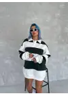 SBRD- Kadın 3 İplik Pamuklu Parçalı Yakalı Sweatshirt - Yeşil