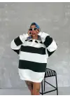 SBRD- Kadın 3 İplik Pamuklu Parçalı Yakalı Sweatshirt - Yeşil