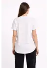 SBRD- Kadın Basic T-shirt Kısa Kol Bisiklet Yaka Oval Kesim Tişört - Beyaz