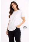 SBRD- Kadın Basic T-shirt Kısa Kol Bisiklet Yaka Oval Kesim Tişört - Beyaz