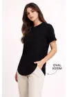 SBRD- Kadın Basic T-shirt Kısa Kol Bisiklet Yaka Oval Kesim Tişört - Siyah