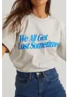 SBRD- Kadın Baskılı Oversize Kısa Kol T-shirt - Beyaz