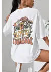 SBRD- Kadın Baskılı Oversize Kısa Kol T-shirt - Beyaz