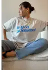 SBRD- Kadın Baskılı Oversize Kısa Kol T-shirt - Beyaz