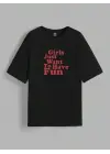 SBRD- Kadın Baskılı Oversize Kısa Kol T-shirt - Siyah