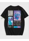 SBRD- Kadın Baskılı T-shirt Kısa Kol Bisiklet Yaka Oversize Rahat Kalıp Tişört - Siyah