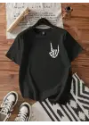 SBRD- Kadın Baskılı T-shirt Kısa Kol Bisiklet Yaka Oversize Rahat Kalıp Tişört - Siyah