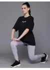 SBRD- Kadın Baskılı T-shirt Kısa Kol Bisiklet Yaka Oversize Rahat Kalıp Tişört - Siyah