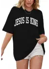 SBRD- Kadın Baskılı T-shirt Kısa Kol Bisiklet Yaka Oversize Rahat Kalıp Tişört - Siyah
