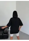 SBRD- Kadın Baskılı T-shirt Kısa Kol Bisiklet Yaka Oversize Tişört - Siyah