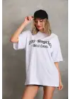 SBRD- Kadın Baskılı Tişört Kısa Kol Bisiklet Yaka Oversize T-shirt - Beyaz