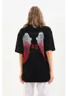 SBRD- Kadın Baskılı Tişört Kısa Kol Bisiklet Yaka Oversize T-shirt - Siyah